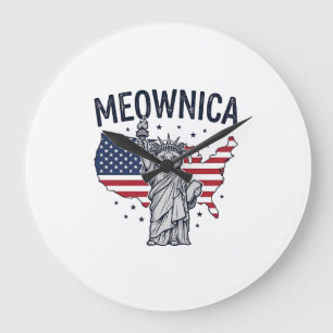 Grande Horloge Ronde Meownica Chat Patriotique Design Vectoriel Vintage