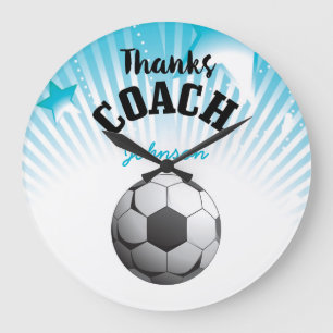 Grande Horloge Ronde Merci Coach Football Aqua Blue Stars Ball