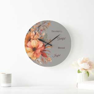 Grande Horloge Ronde Merci Grategul Béni Floral Thanksgiving