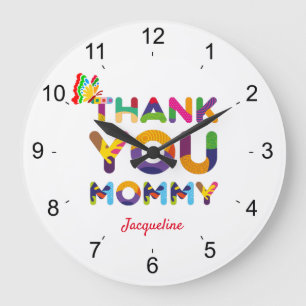 Grande Horloge Ronde Merci Mommy coloré