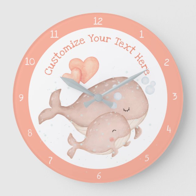 Grande Horloge Ronde Mère Bébé Baleine mignonne Anime Personnaliser (Recto)