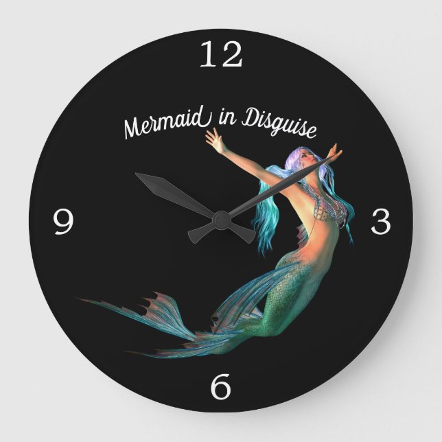 Grande Horloge Ronde Mermaid Noir Belle dans le déguisement (Recto)