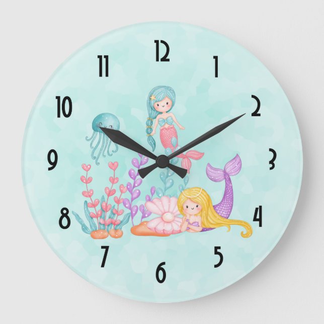 Grande Horloge Ronde Mermaids et méduses sous la mer (Recto)
