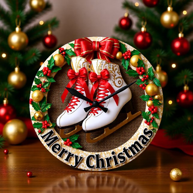 Grande Horloge Ronde Merry Christmas Ice Skate (Créateur téléchargé)