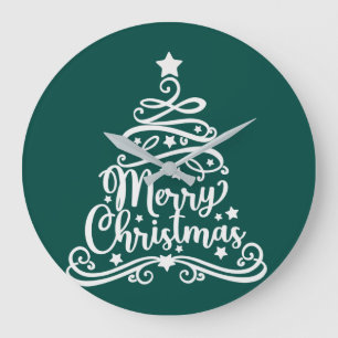 Grande Horloge Ronde Merry Christmas Snowflakes