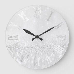 Grande Horloge Ronde Métal argenté gris gris Numers romain de parties