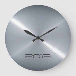 Grande Horloge Ronde Métal argenté métallique d'acier inoxydable