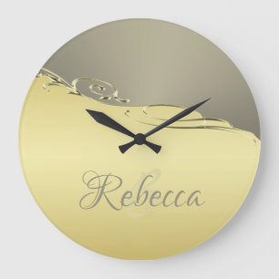 Grande Horloge Ronde Métal or de luxe décoratif sur or et argent