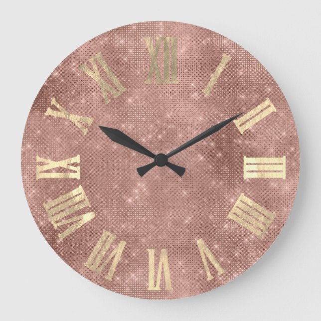 Grande Horloge Ronde Métal rose Or Minimal chiffres romains (Recto)