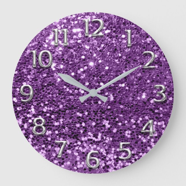 Grande Horloge Ronde Metal Silver Gray Grey Arabic Numbers Purple Plum (Recto)