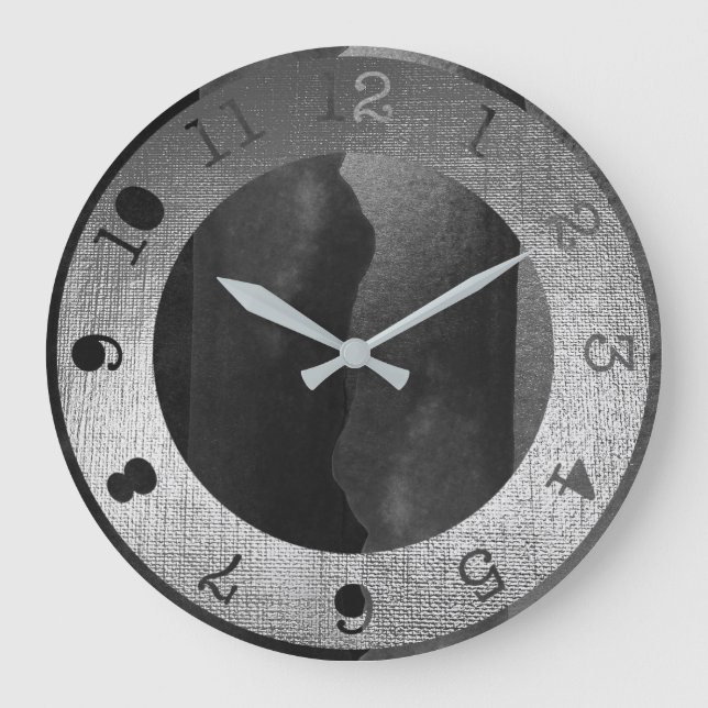 Grande Horloge Ronde Métallc Silver Black Graphite Contemporain (Recto)
