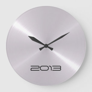 Grande Horloge Ronde Metallic Silver Stainless Steel Metal