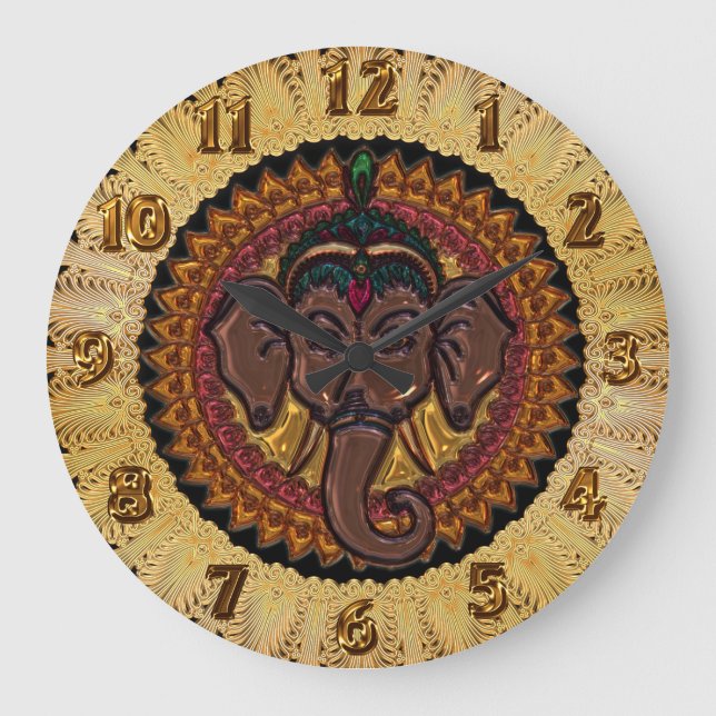 Grande Horloge Ronde Métallisateur éléphant adorable Mandala (Recto)