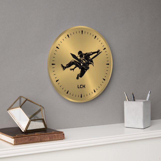 Grande Horloge Ronde Métallurgique Noir Silhouette Hip hop danseur (Bureau)