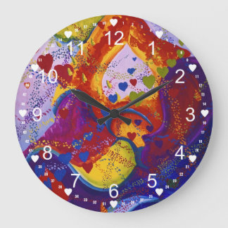 Grande Horloge Ronde Métro - Crimson & Iris Hearts Abstrait