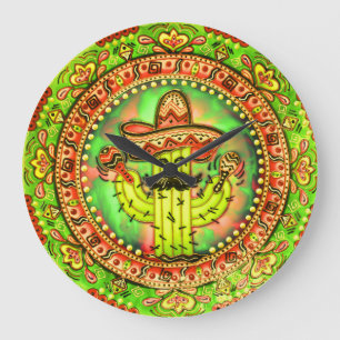 Grande Horloge Ronde Mexique Fiesta Cinco de Mayo Sombrero Casquette Ve
