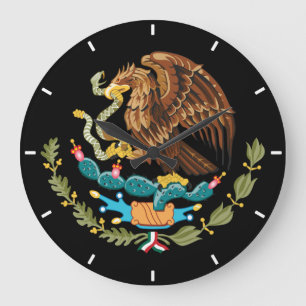 Grande Horloge Ronde Mexique National Pride Coat of Arms Wall Clock