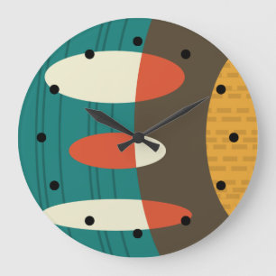 Grande Horloge Ronde Mi-siècle moderne Abstrait Vinyl coloré