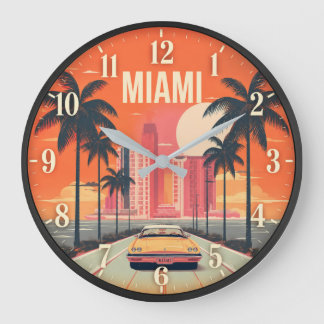 Grande Horloge Ronde Miami Florida Sunset Retro Coastal Cityscape