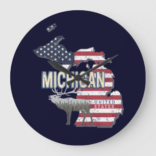 Grande Horloge Ronde Michigan États-Unis Retro State Map Vintage États-