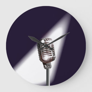 Grande Horloge Ronde Microphone rétro Stage