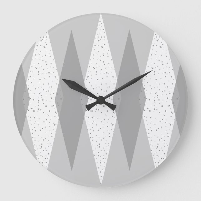 Grande Horloge Ronde Mid Century Modern Grey Argyle Round Wall Clock (Recto)
