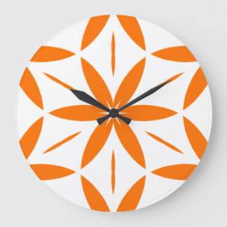 Grande Horloge Ronde Mid-Century Modern Orange Geometric Floral