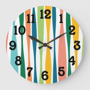 Grande Horloge Ronde Mid Century Modern Orange Lime Retro Stripes