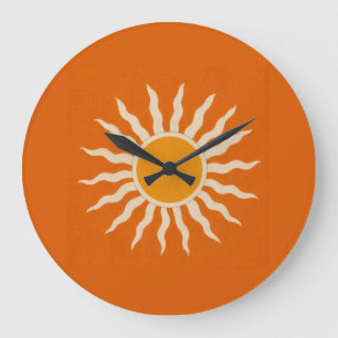 Grande Horloge Ronde Mid-Century Modern Terracotta Sunburst Clock