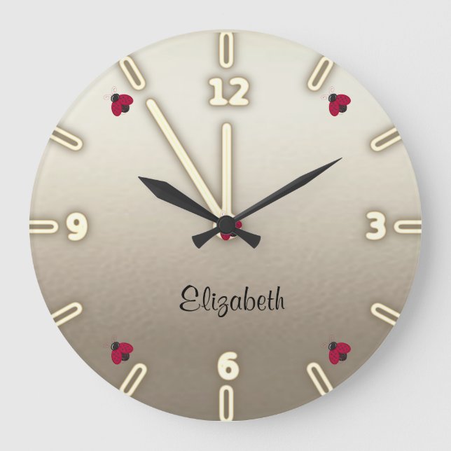 Grande Horloge Ronde Mignon adorable, coccinelles, (Recto)