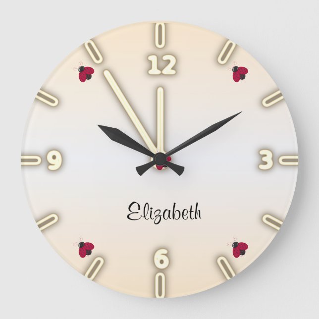 Grande Horloge Ronde Mignon adorable, coccinelles - personnalisées (Recto)