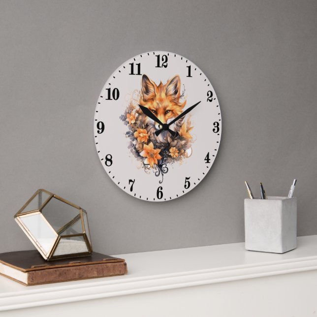 Grande Horloge Ronde mignon amateur de renards ajouter du texte (Bureau)