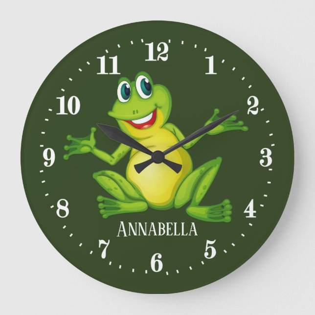 Grande Horloge Ronde mignon amoureux de grenouilles ajouter le nom (Recto)