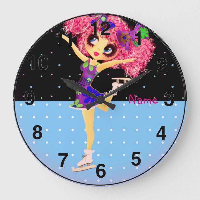 Grande Horloge Ronde Mignon Figure Patinage Iceskating fille personnali (Recto)