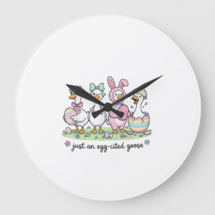 Grande Horloge Ronde Mignon juste une fille oie eggcitée jour de Pâques