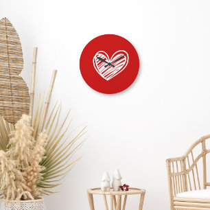 Grande Horloge Ronde Mignon Moderne Unique Cœurs Rouges Élégant Romanti