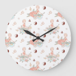 Grande Horloge Ronde Mignon Zen Yoga Méditation Lotus Namaste Pastel