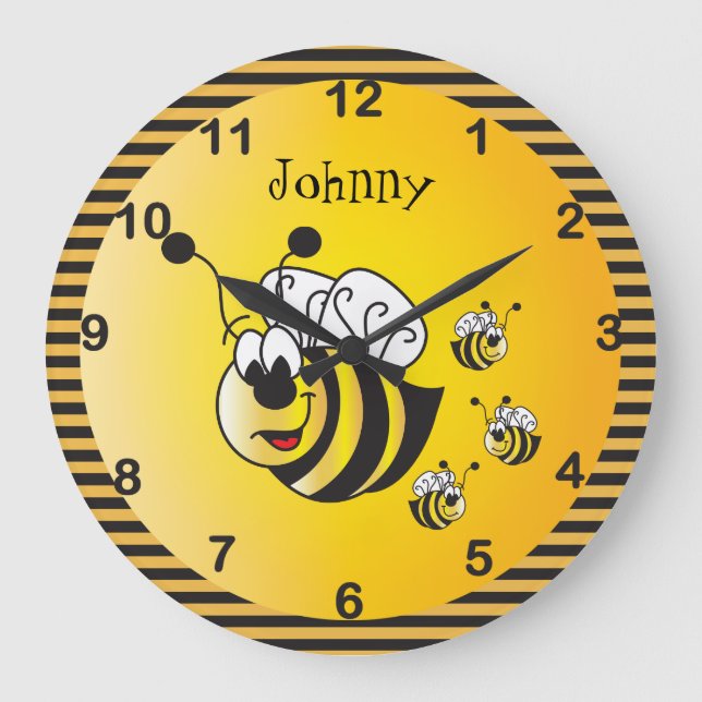 Grande Horloge Ronde 🐝 mignonne abeilles bourdonnantes avec un jaune d (Recto)