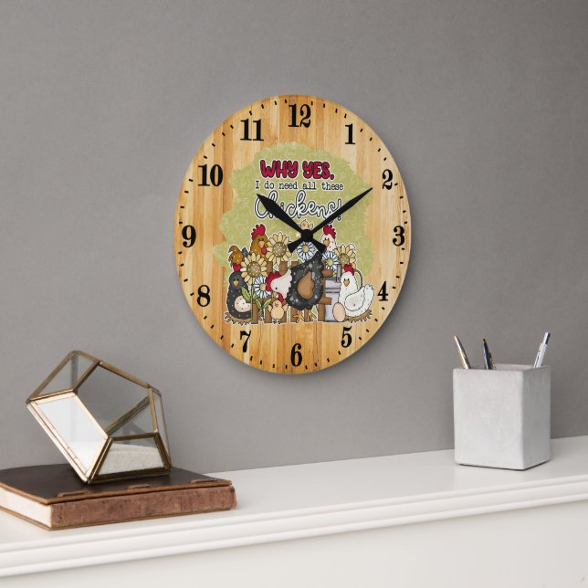 Grande Horloge Ronde mignonne amoureuse du poulet Ferme de campagne (Bureau)