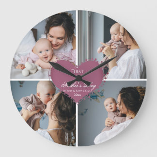 Grande Horloge Ronde Mignonne cadeau de la première mère | Collage de p