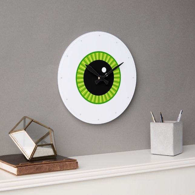 Grande Horloge Ronde Mignonne Eyeball Vert Funny (Bureau)