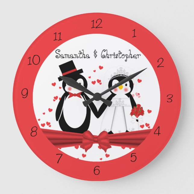 Grande Horloge Ronde Mignonne mariée de pingouin et Mariage de chambre  (Recto)