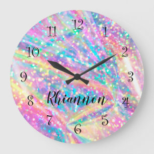 Grande Horloge Ronde Mignons Monogrammes Filles Glitzy Couleurs Murs