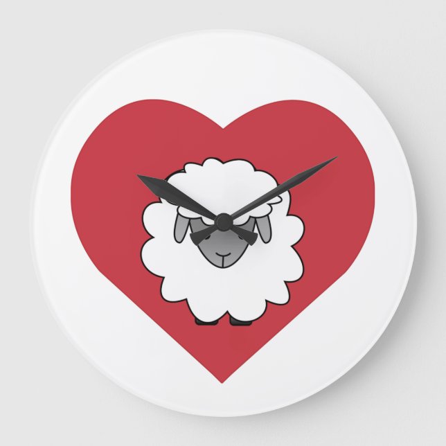 Grande Horloge Ronde Mignons mouton caricature avec coeur en Arrière -  (Recto)