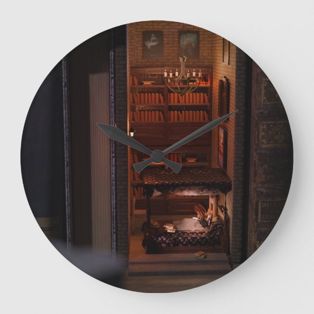 Grande Horloge Ronde Miniature livre nook diorama - lecture au lit (Recto)