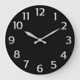 Grande Horloge Ronde Minimalisme gris argenté 3D d'effet Noir moderne