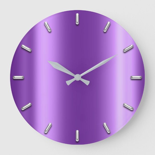 Grande Horloge Ronde Minimalisme gris argenté Améthyste Plum violet (Recto)