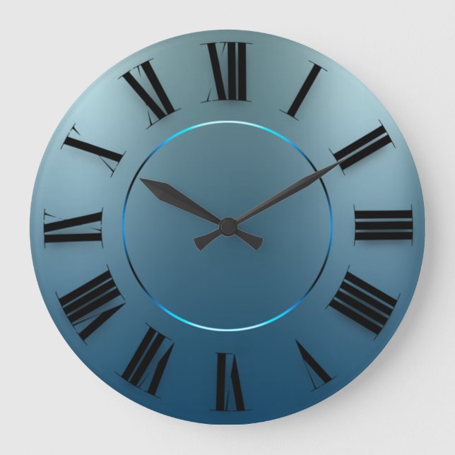Grande Horloge Ronde Minimalisme moderne Blue Navy chiffres romains (Recto)
