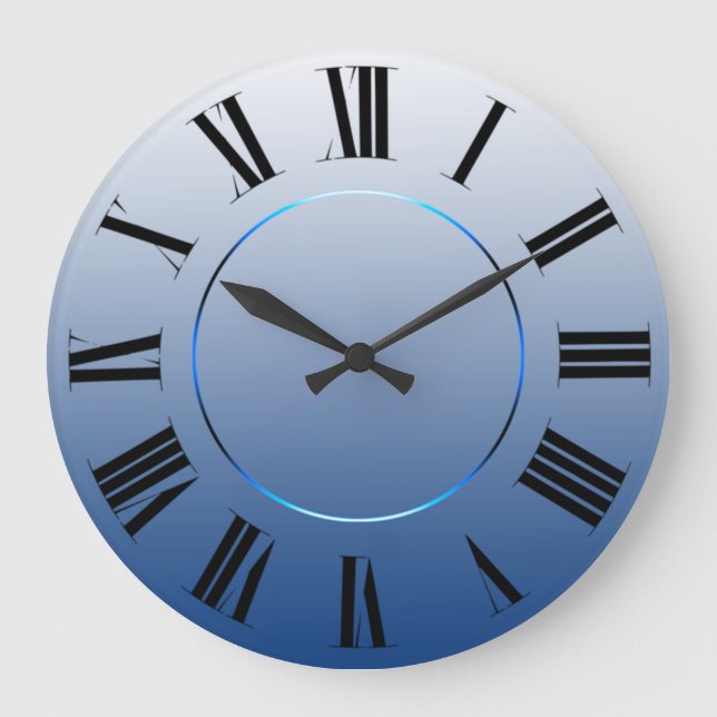 Grande Horloge Ronde Minimalisme moderne Blue Navy chiffres romains (Recto)
