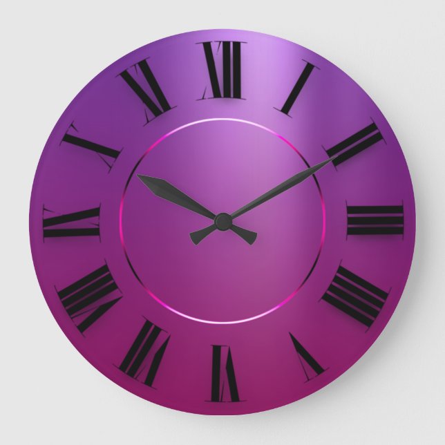 Grande Horloge Ronde Minimalisme moderne Chiffres romains violets roses (Recto)
